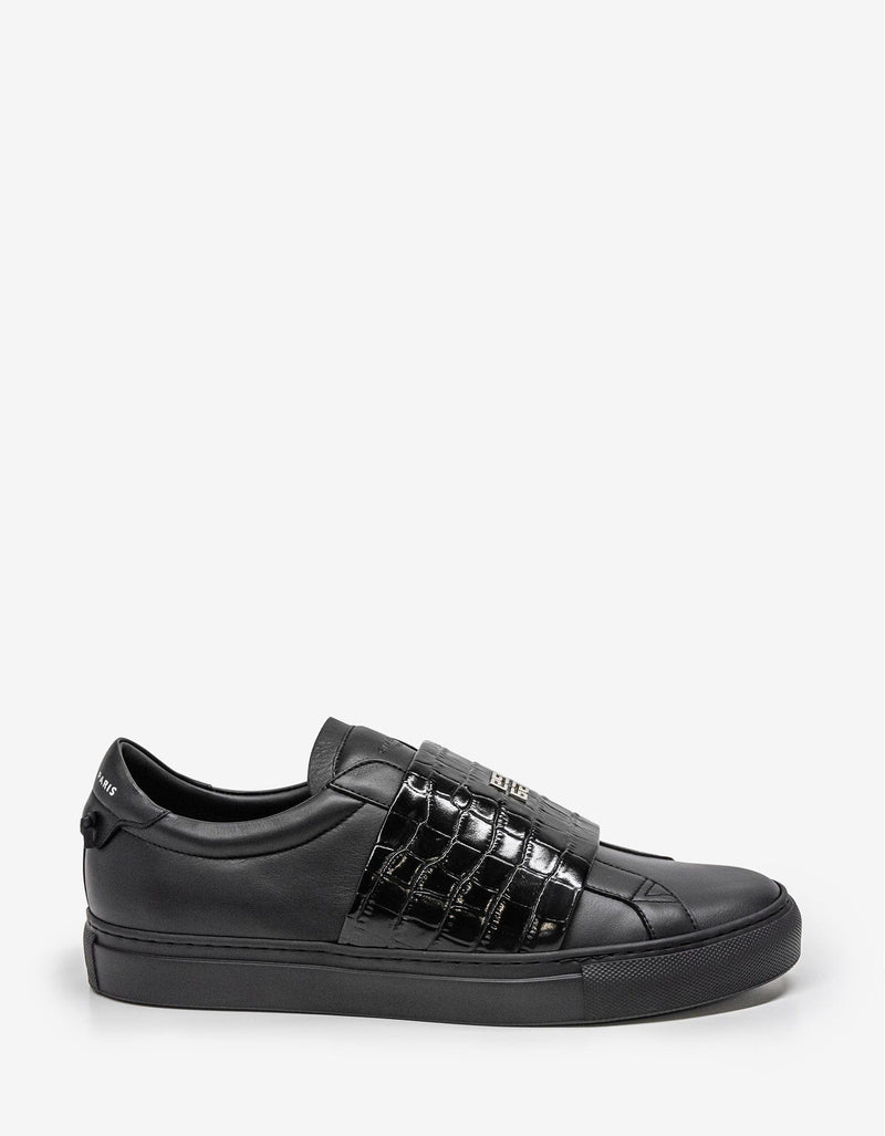 Black Urban Street Crocodile-Embossed Trainers