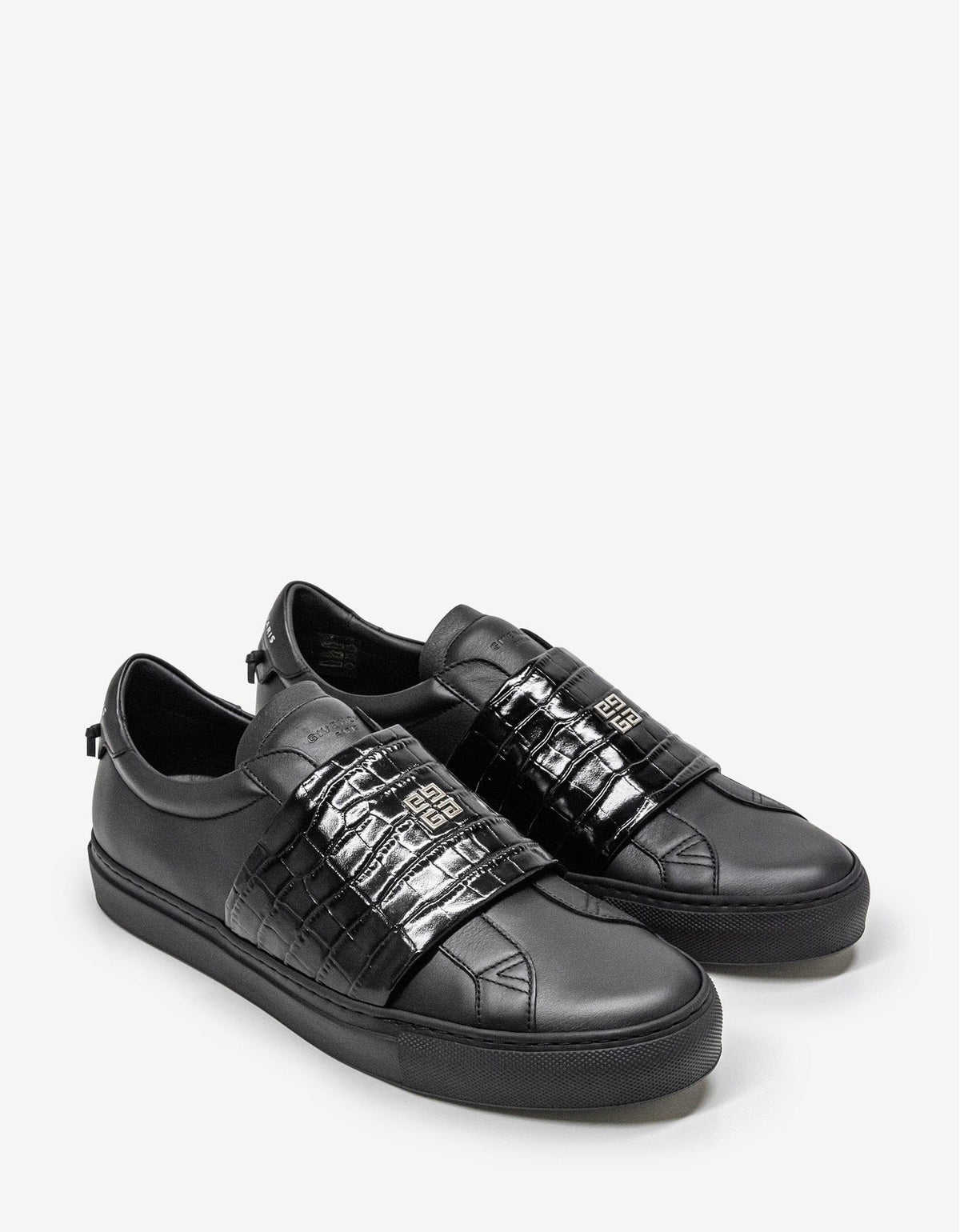 Black Urban Street Crocodile-Embossed Trainers
