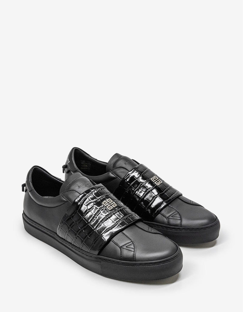 Black Urban Street Crocodile-Embossed Trainers