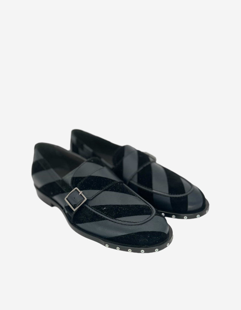 Lanvin Black Velvet Strap Buckle Leather Shoes AM5BWMBVFRC8A 10 