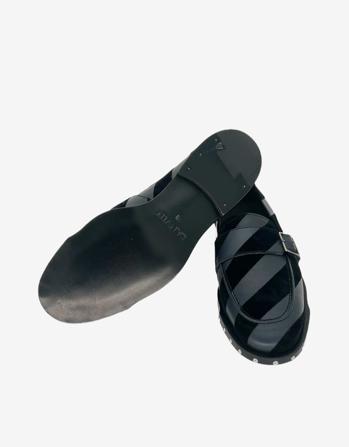Lanvin Black Velvet Strap Buckle Leather Shoes AM5BWMBVFRC8A 10 