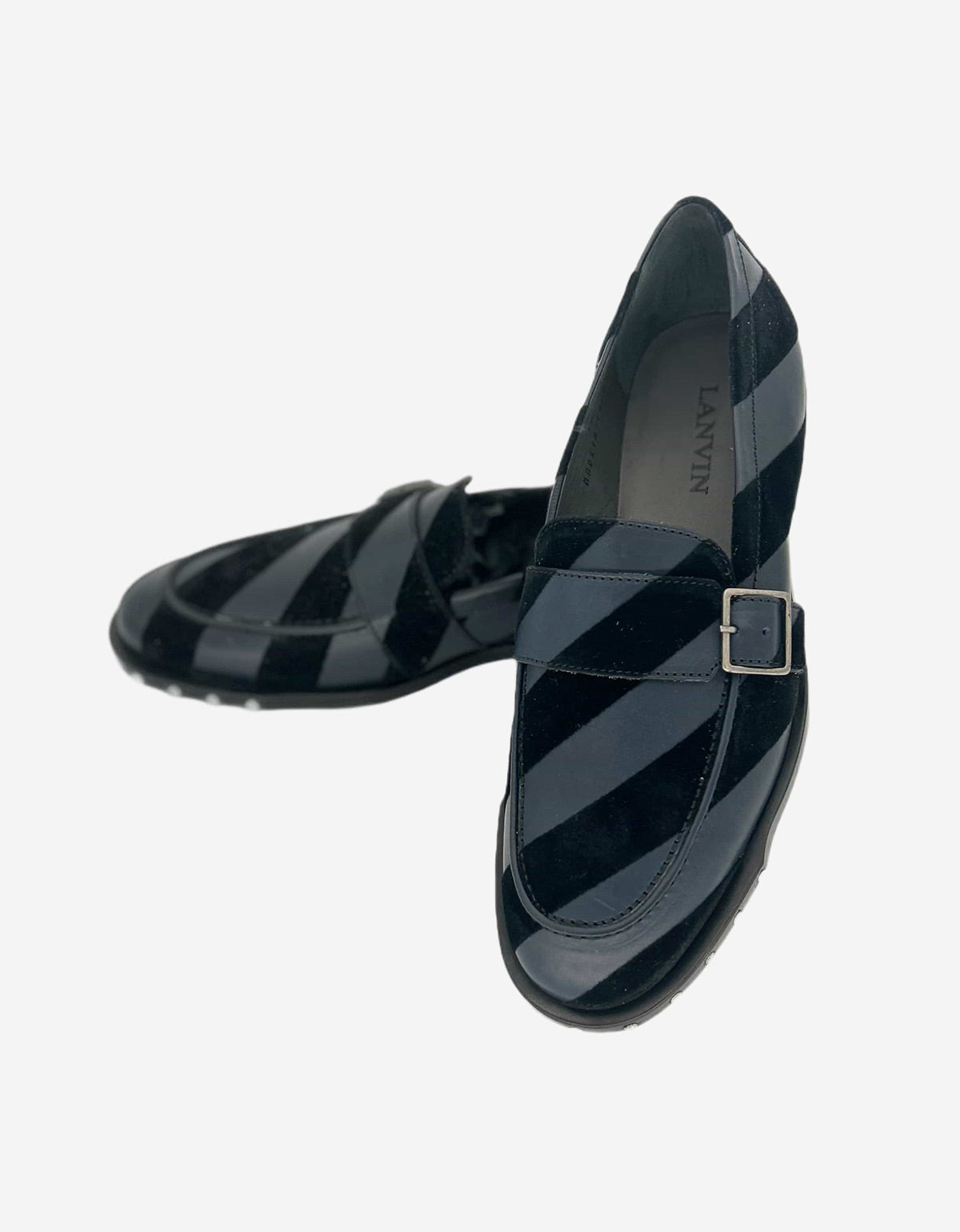 Lanvin Black Velvet Strap Buckle Leather Shoes AM5BWMBVFRC8A 10 