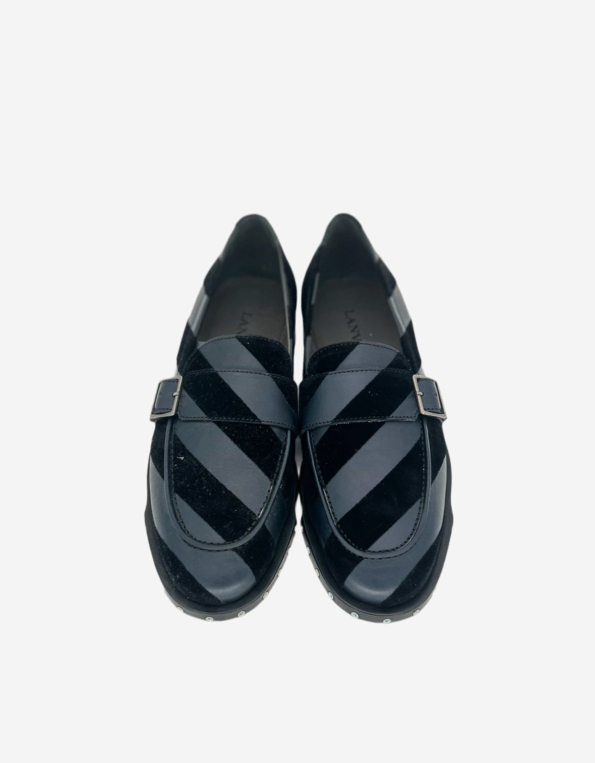 Lanvin Black Velvet Strap Buckle Leather Shoes AM5BWMBVFRC8A 10 