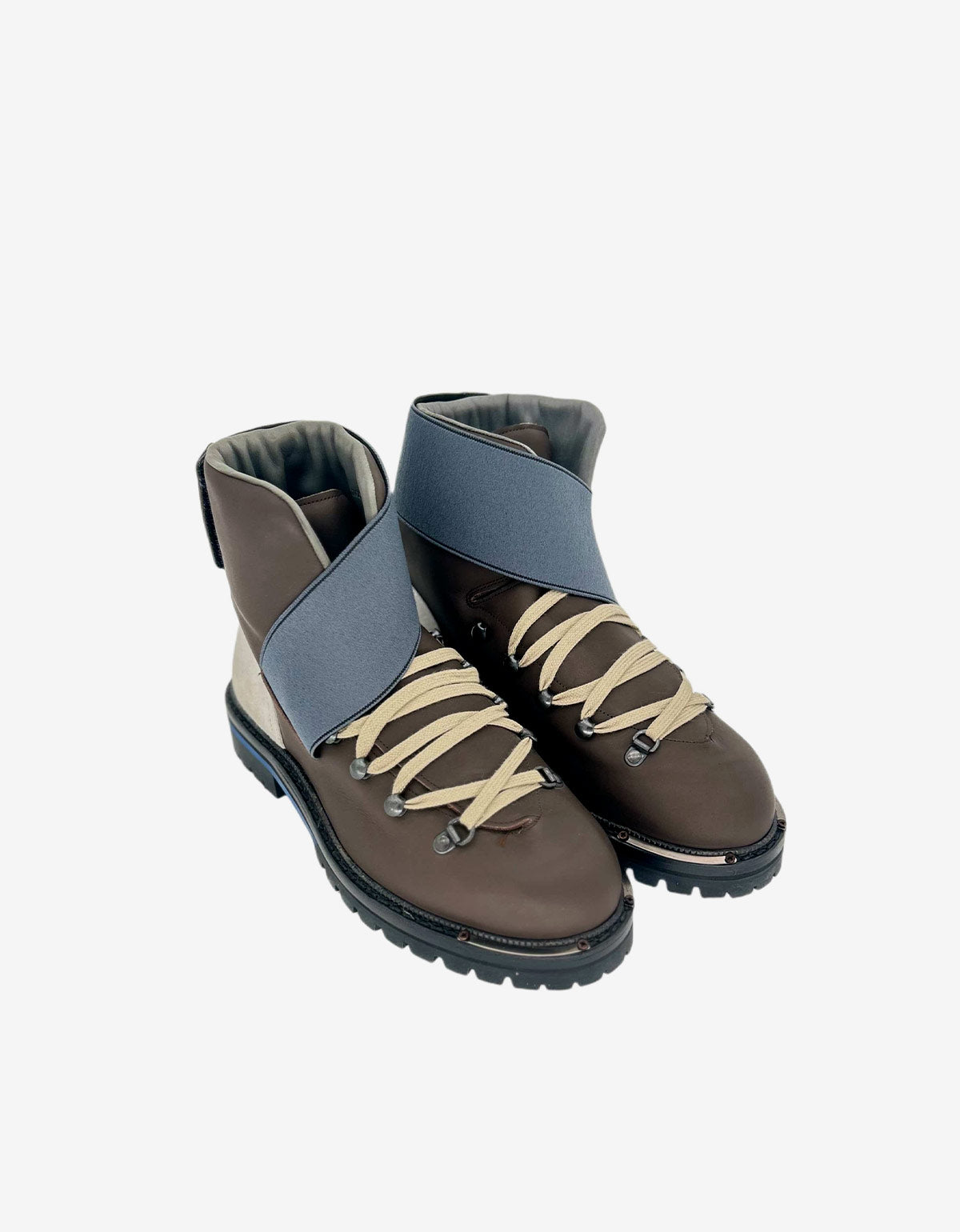 Lanvin Brown Leather Walking Boot With Neoprene Velcro Strap AM5WCB1VVM5B1 60 MARRON