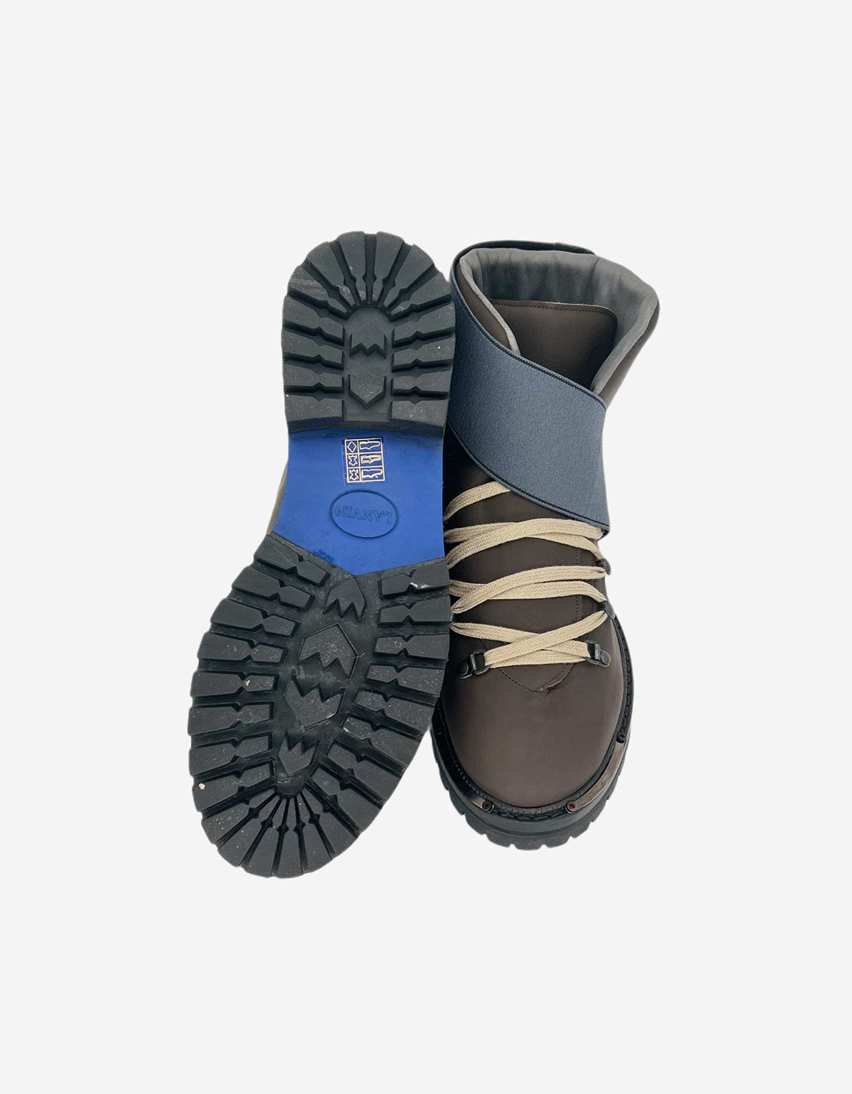 Lanvin Brown Leather Walking Boot With Neoprene Velcro Strap AM5WCB1VVM5B1 60 MARRON