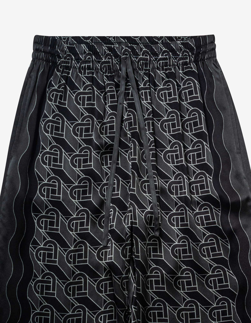 Casablanca Black Heart Monogram Pyjama Silk Trousers