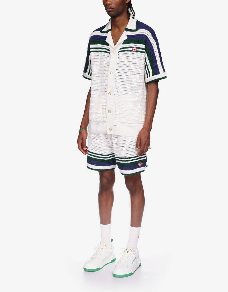 Casablanca Casablanca White & Blue Crochet Tennis Shirt