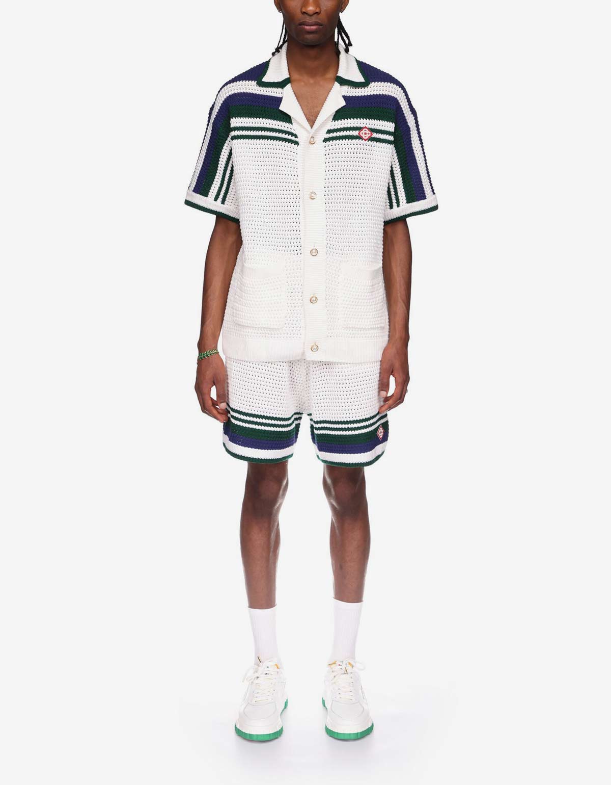 Casablanca Casablanca White & Blue Crochet Tennis Shirt
