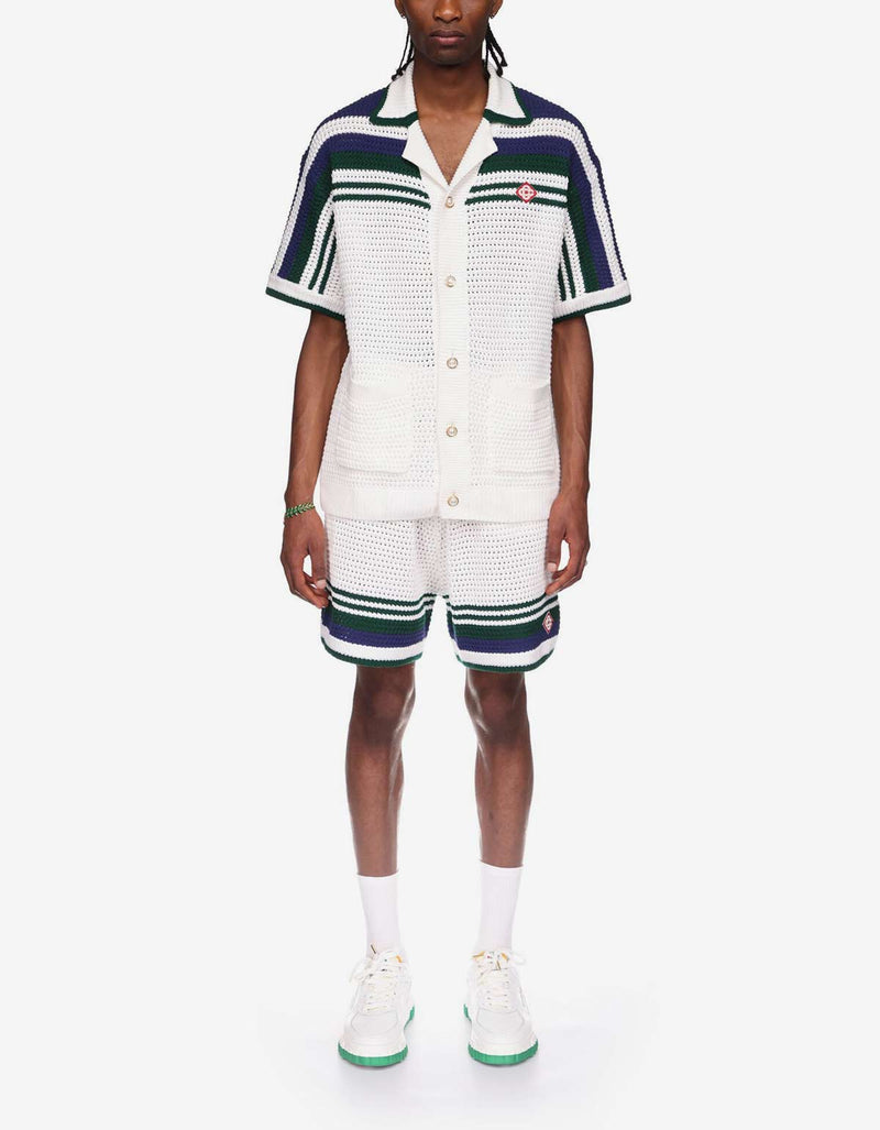 Casablanca Casablanca White & Blue Crochet Tennis Shirt