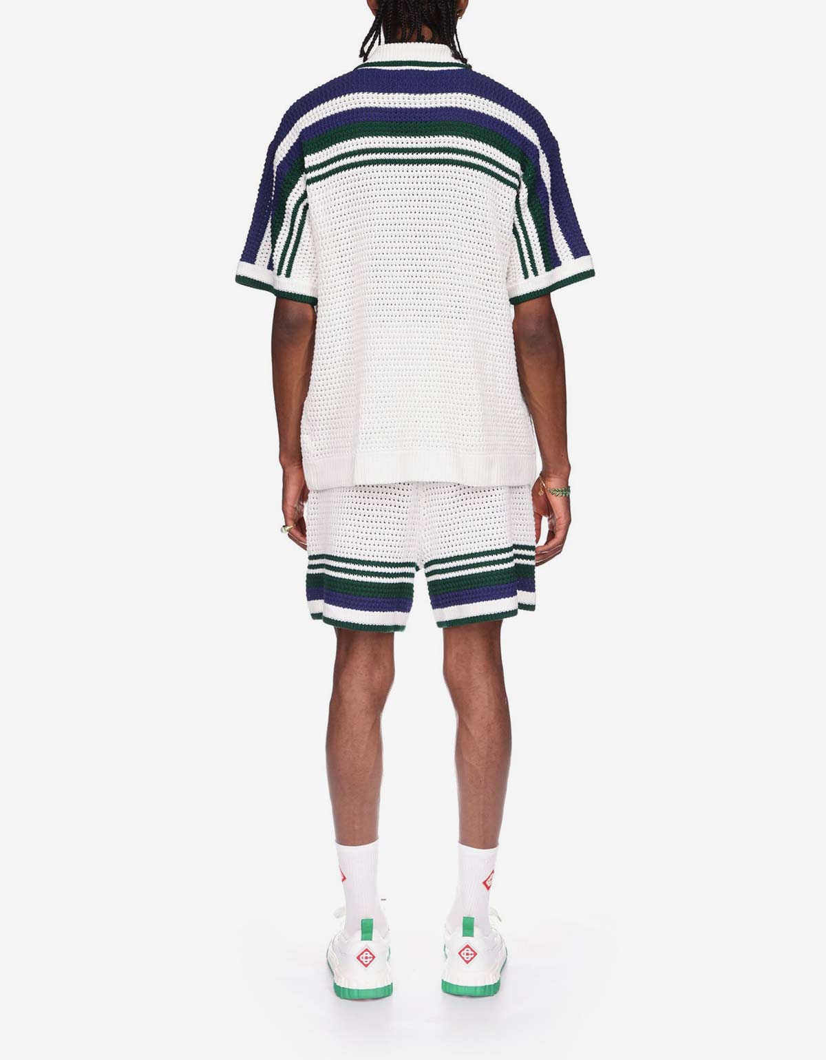 Casablanca Casablanca White & Blue Crochet Tennis Shirt