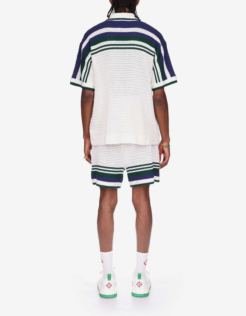 Casablanca Casablanca White & Blue Crochet Tennis Shirt