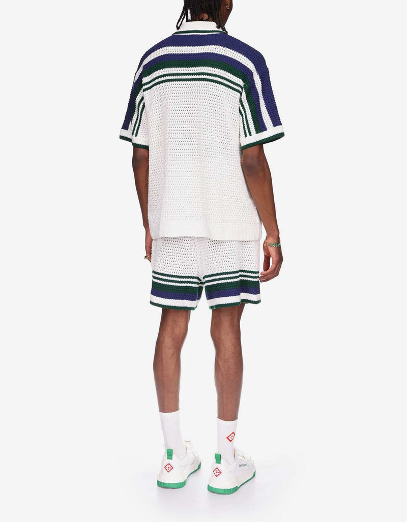 Casablanca Casablanca White & Blue Crochet Tennis Shirt
