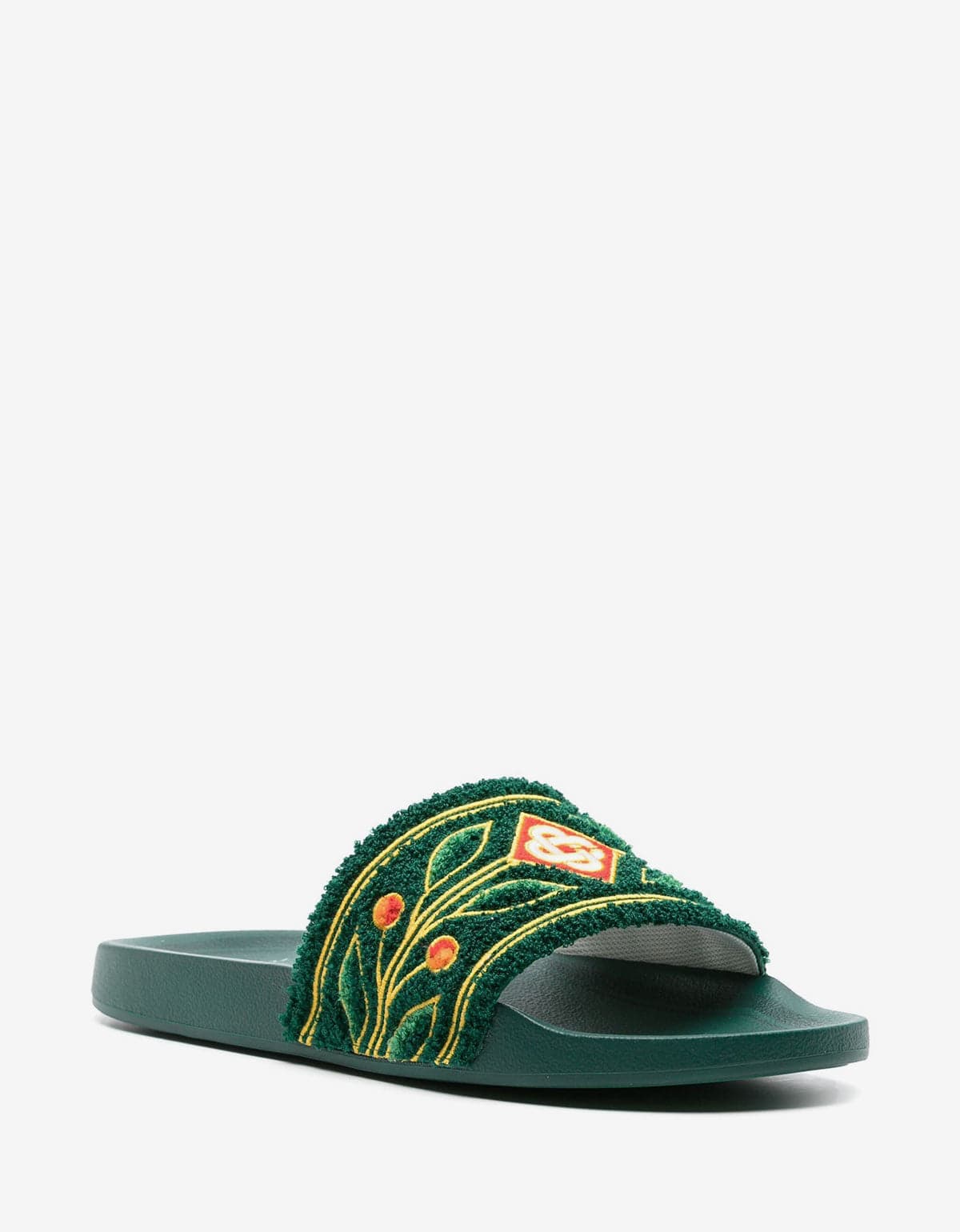 Casablanca Green Embroidered Terry Slider Sandals