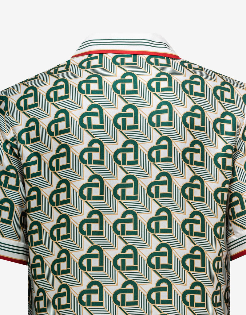 Casablanca Green Heart Monogram Silk Short Sleeve Shirt