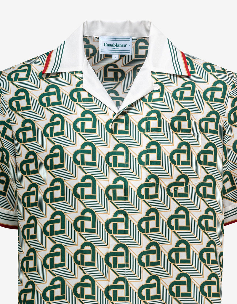 Casablanca Green Heart Monogram Silk Short Sleeve Shirt