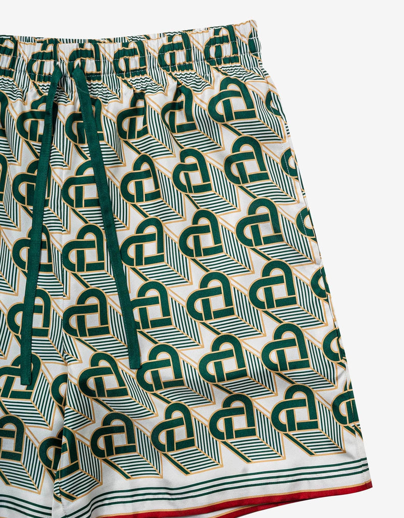 Casablanca Green Heart Monogram Silk Shorts