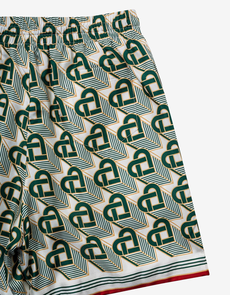 Casablanca Green Heart Monogram Silk Shorts