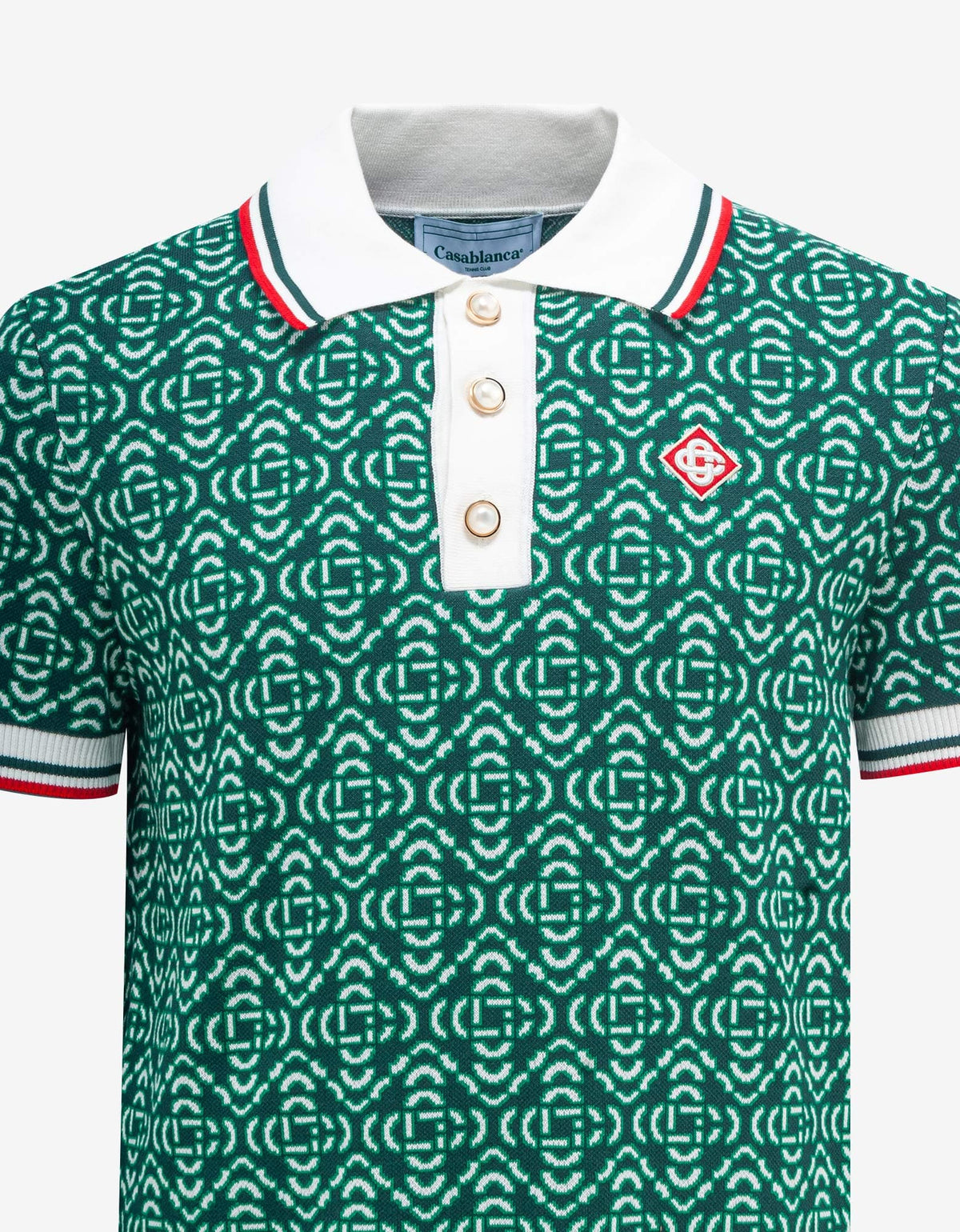 Casablanca Green Logo Jacquard Polo T-Shirt