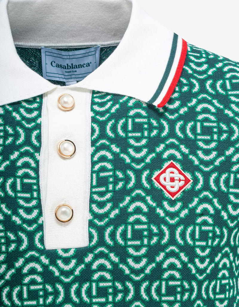 Casablanca Green Logo Jacquard Polo T-Shirt
