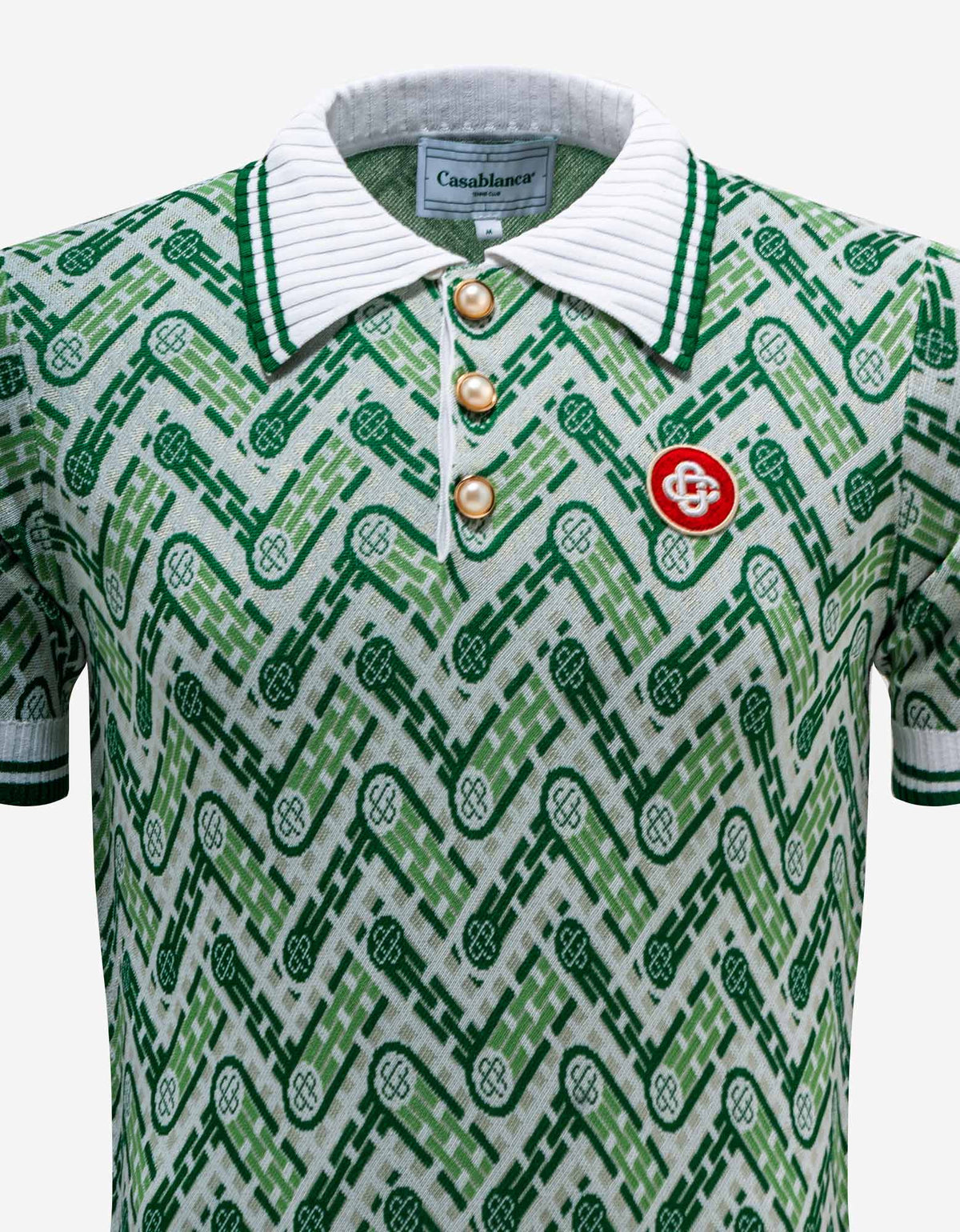 Casablanca Green Monogram Knitted Polo T-Shirt