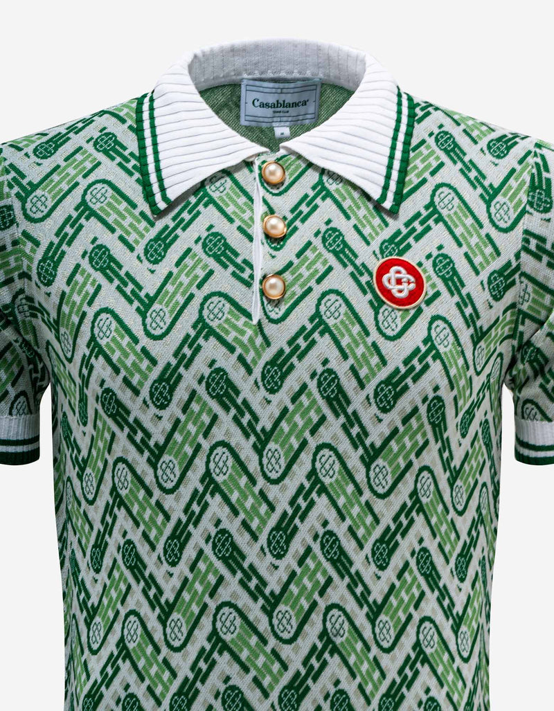 Casablanca Green Monogram Knitted Polo T-Shirt