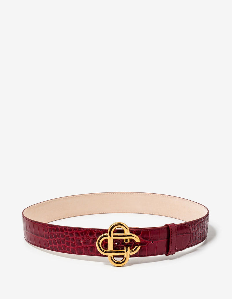 Casablanca Red Logo Buckle Croc Embossed Leather Belt
