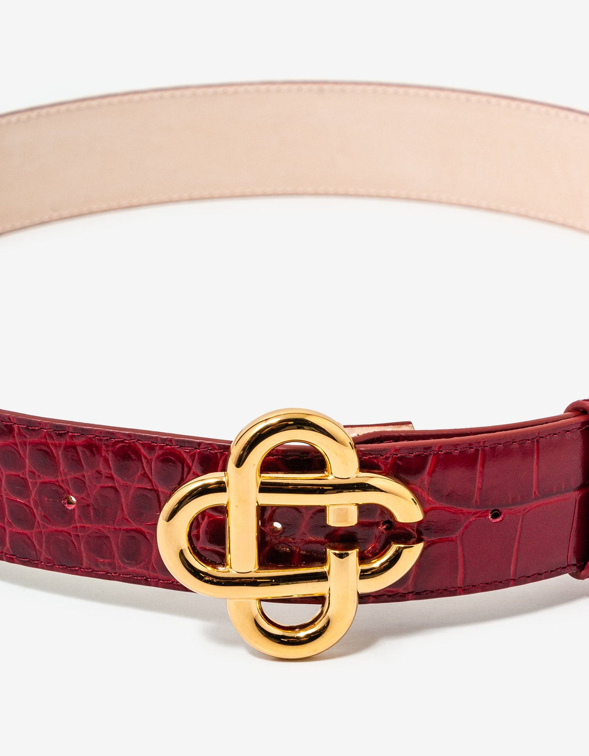 Casablanca Red Logo Buckle Croc Embossed Leather Belt