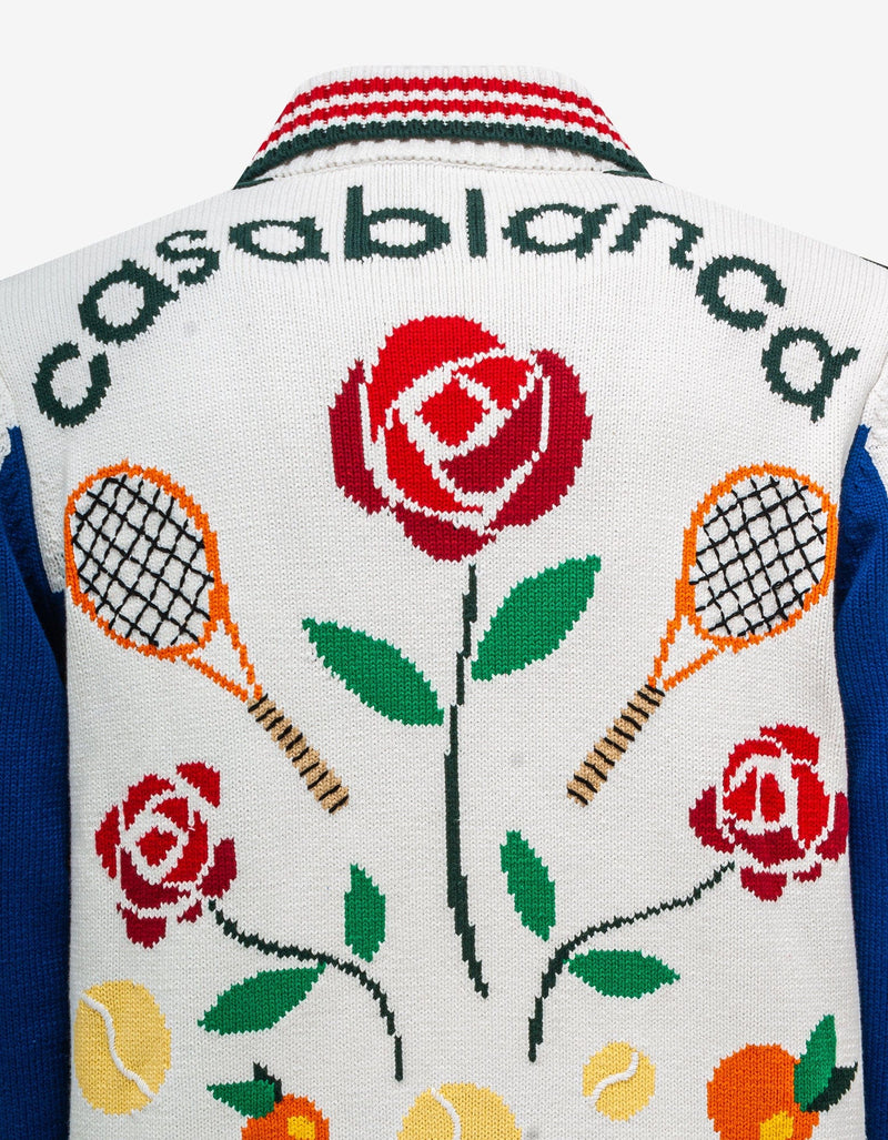 Casablanca White Laurel Intarsia Knit Jacket