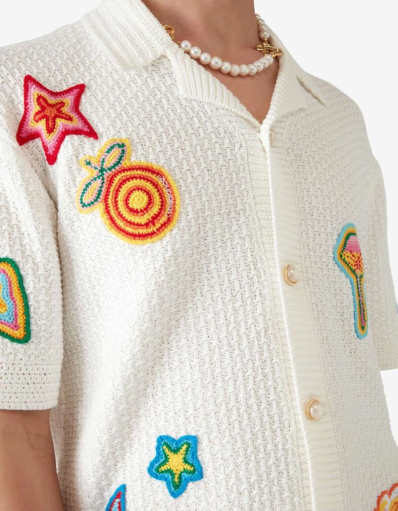 Casablanca White Motif Crochet Shirt