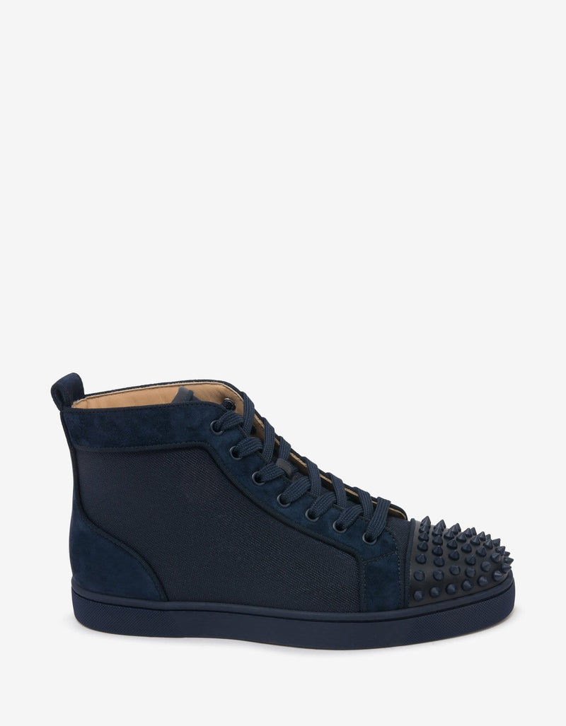 Christian Louboutin Lou Spikes Orlato Navy Blue Panelled High Top Trainers