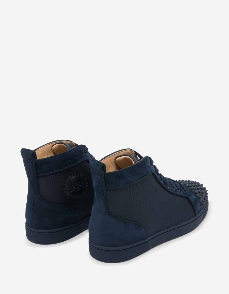 Christian Louboutin Lou Spikes Orlato Navy Blue Panelled High Top Trainers