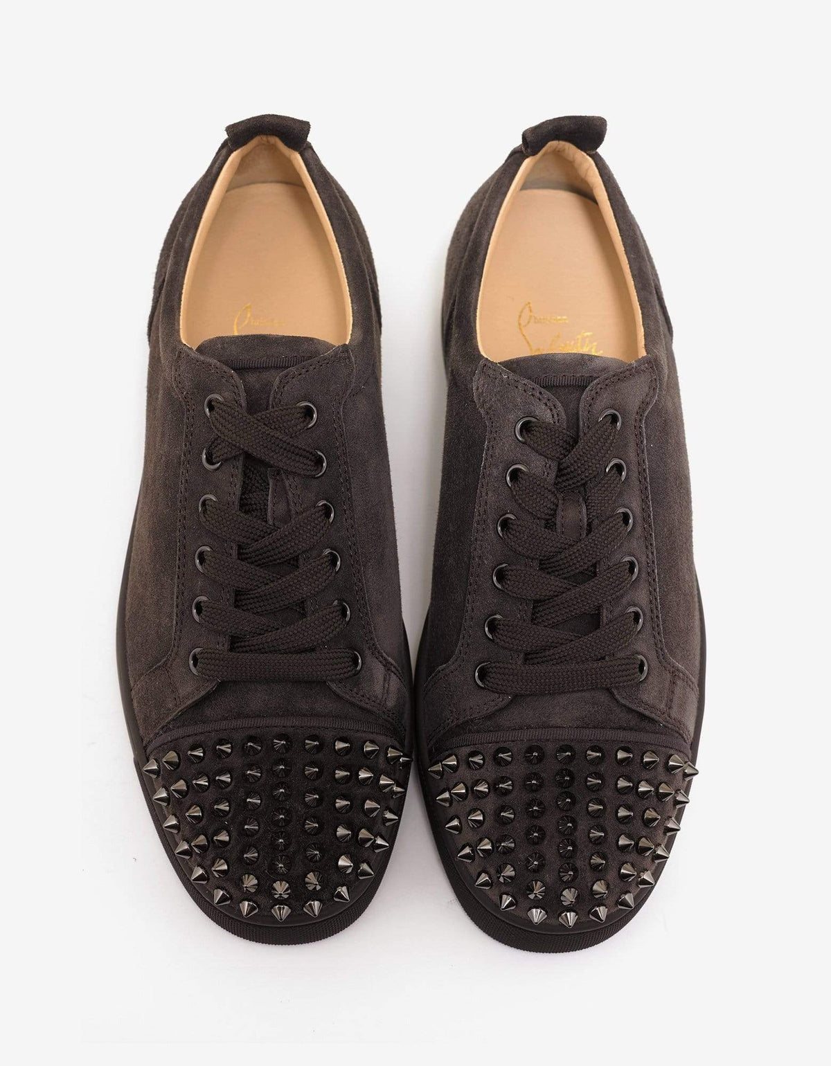 Christian Louboutin Louis Junior Spikes Flat Réglisse Brown Suede