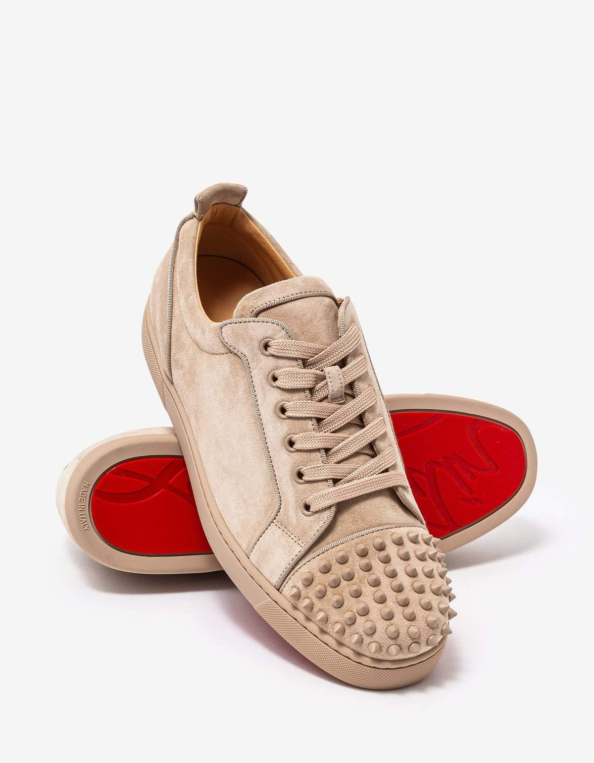 Christian Louboutin Louis Junior Spikes Orlato Beige Suede Trainers