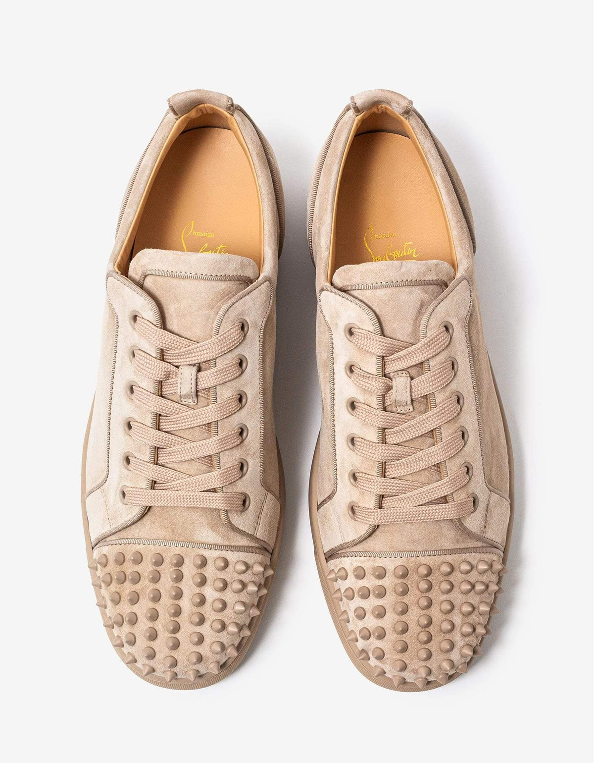Christian Louboutin Louis Junior Spikes Orlato Beige Suede Trainers