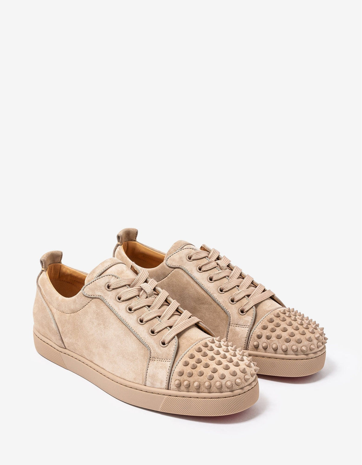 Christian Louboutin Louis Junior Spikes Orlato Beige Suede Trainers