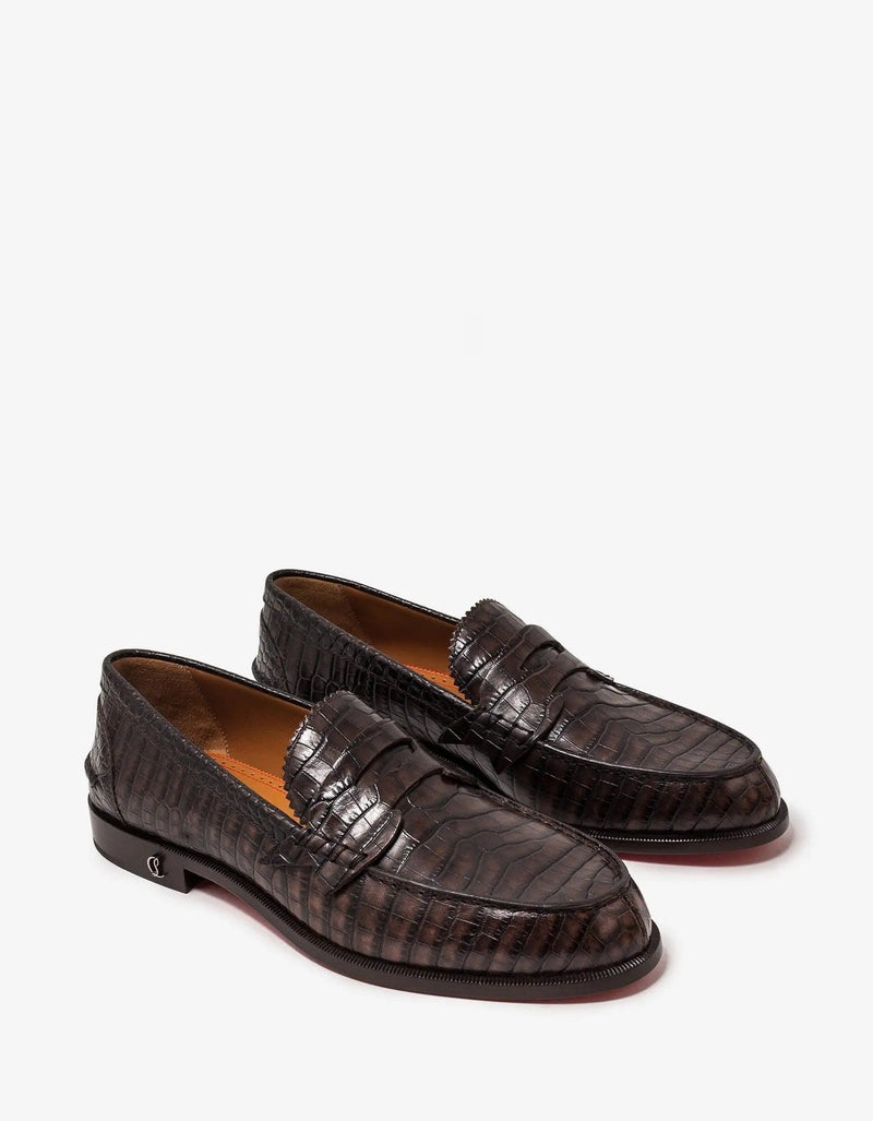 Christian Louboutin No Penny Mini Croc Brown Loafers