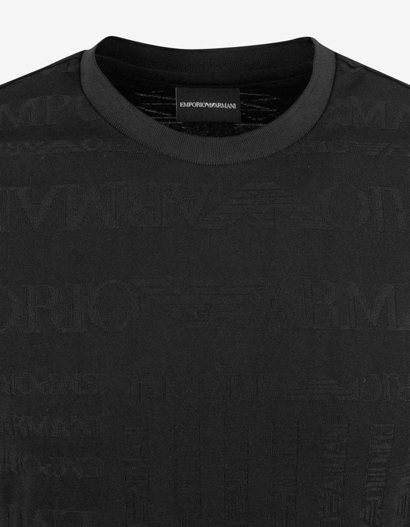 Emporio Armani Black All-Over Jacquard Logo T-Shirt