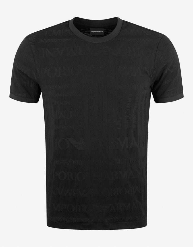 Emporio Armani Black All-Over Jacquard Logo T-Shirt