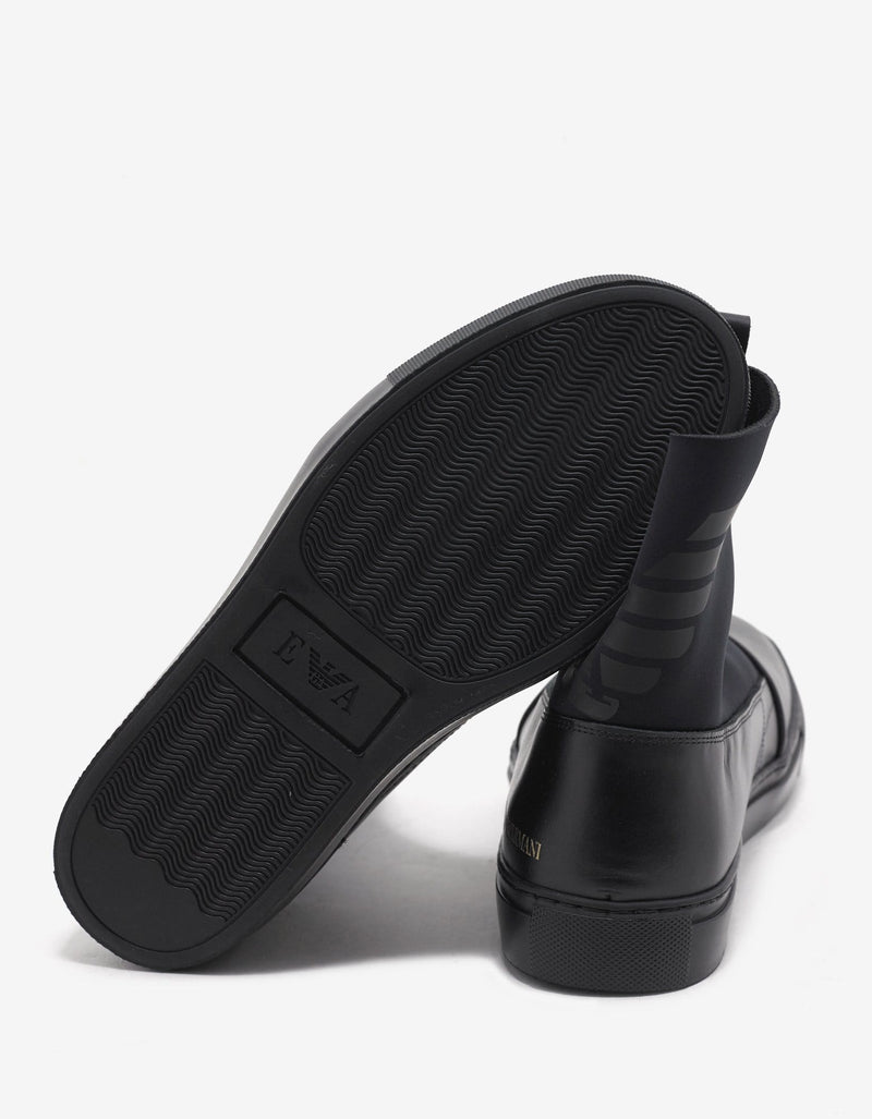 Emporio Armani Black Leather & Neoprene Boots
