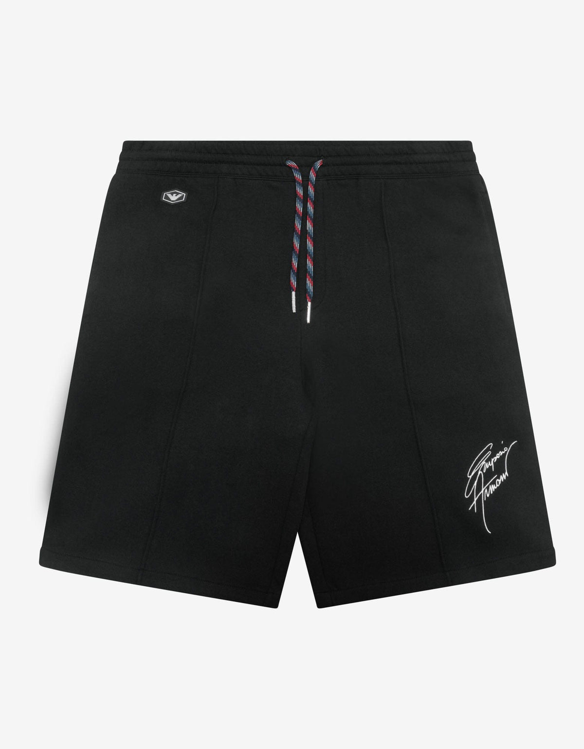 Emporio Armani Black Signature Logo Embroidery Sweat Shorts