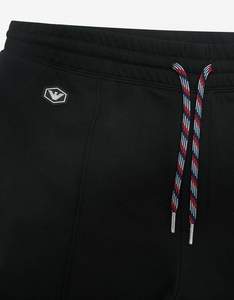 Emporio Armani Black Signature Logo Embroidery Sweat Shorts