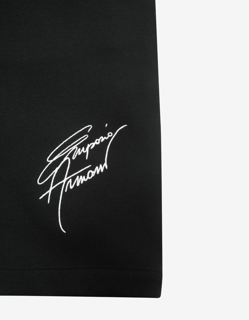 Emporio Armani Black Signature Logo Embroidery Sweat Shorts