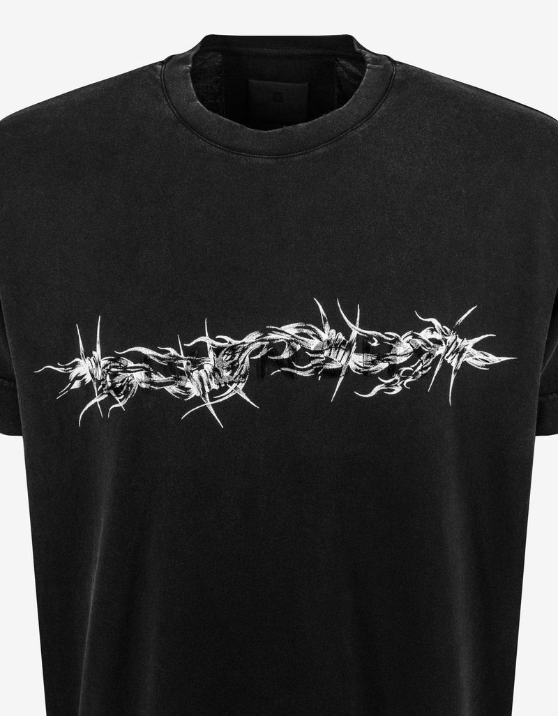 Givenchy Black Barbed Wire Print Oversized T-Shirt