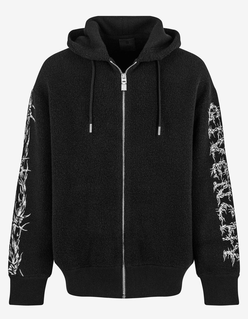 Givenchy Black Bouclé Knit Barbed Wire Zip Hoodie