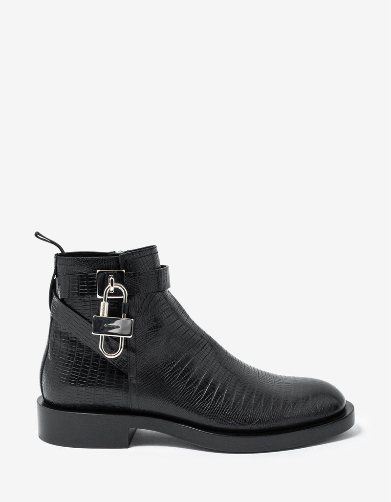 Givenchy Black Lizard Embossed Lock Ankle Boots