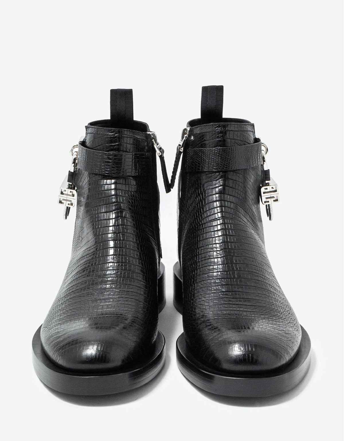Givenchy Black Lizard Embossed Lock Ankle Boots