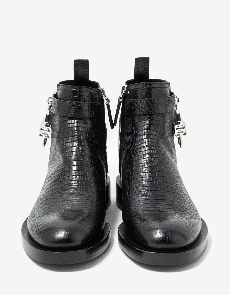 Givenchy Black Lizard Embossed Lock Ankle Boots