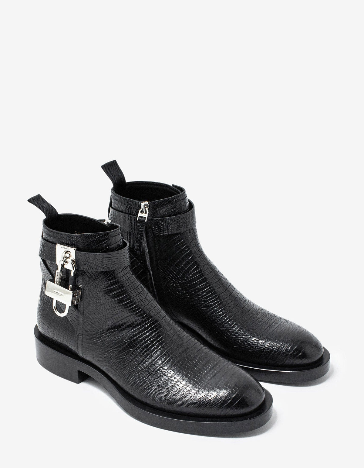Givenchy Black Lizard Embossed Lock Ankle Boots