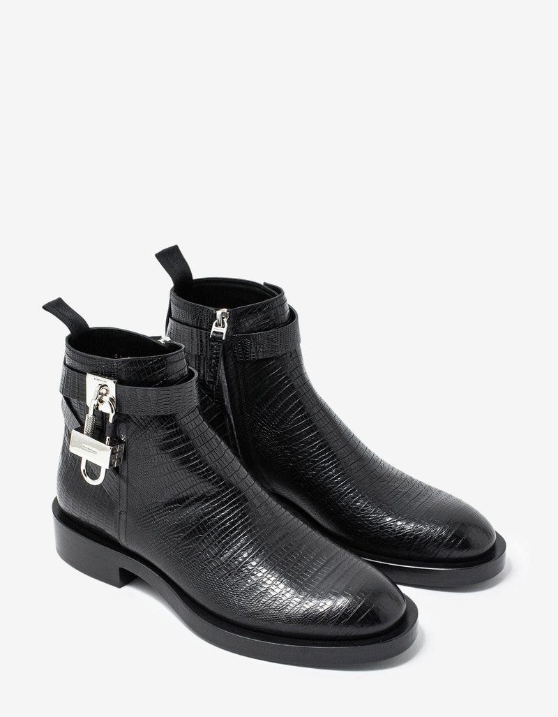 Givenchy Black Lizard Embossed Lock Ankle Boots