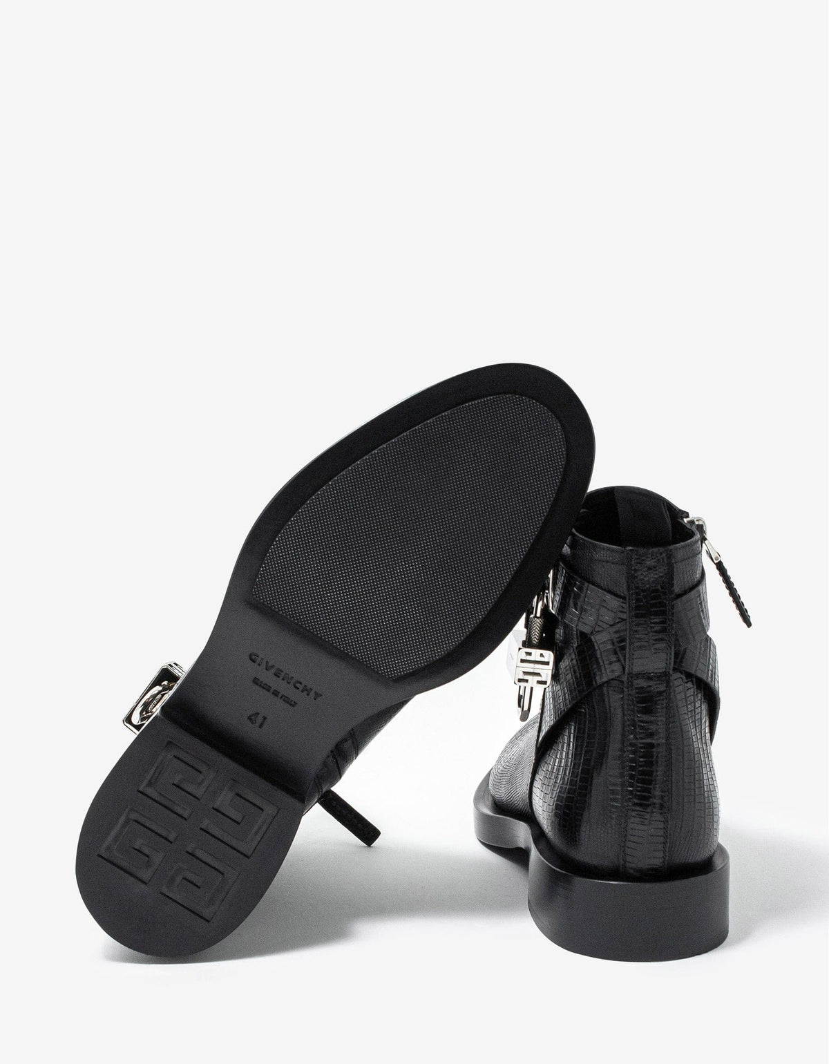 Givenchy Black Lizard Embossed Lock Ankle Boots